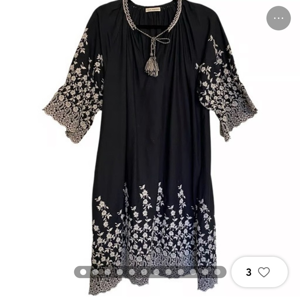 Ulla Johnson Black and White Embroidered Tassel Dress, size 6